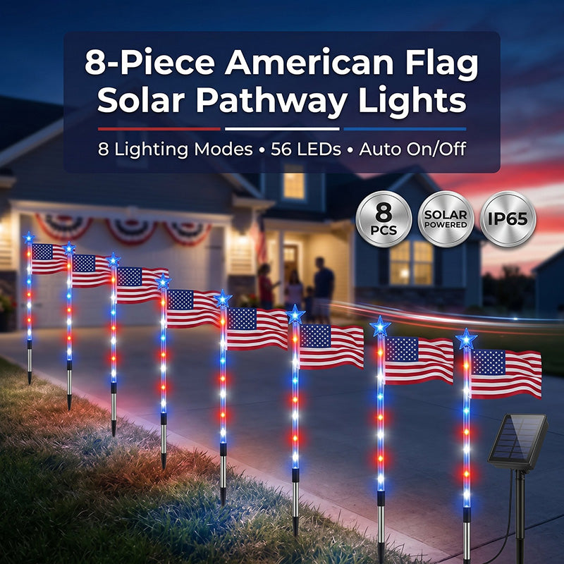 8 Solar American Flag Pathway Lights