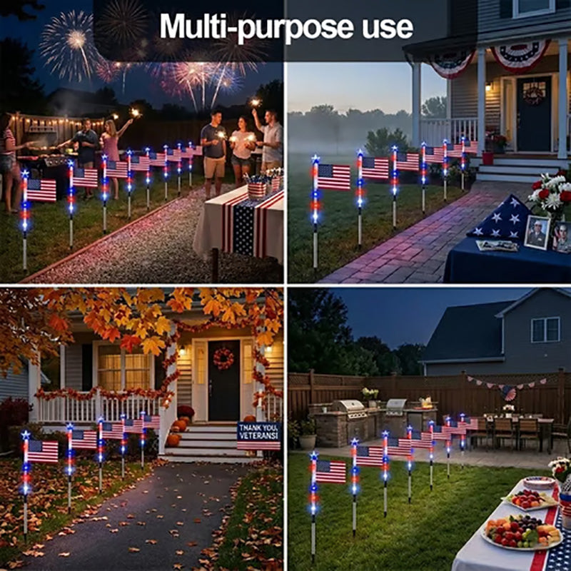 8 Solar American Flag Pathway Lights