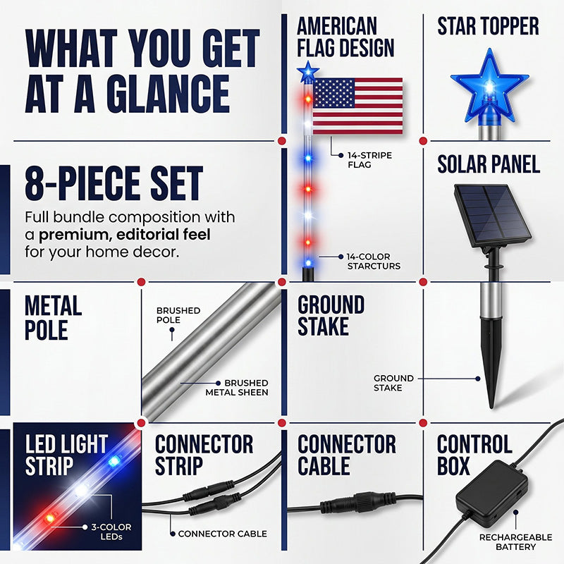8 Solar American Flag Pathway Lights