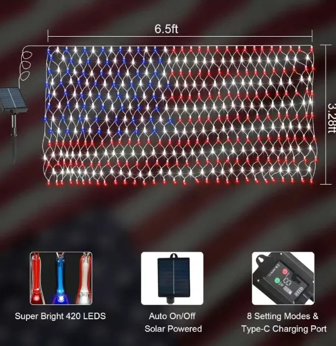 420 LEDS Solar American Flag Lights