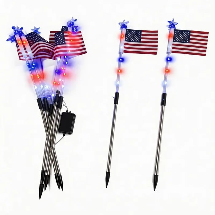 8 Solar American Flag Pathway Lights