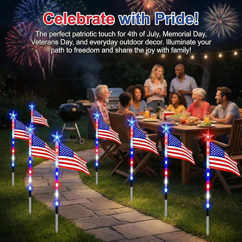 8 Solar American Flag Pathway Lights