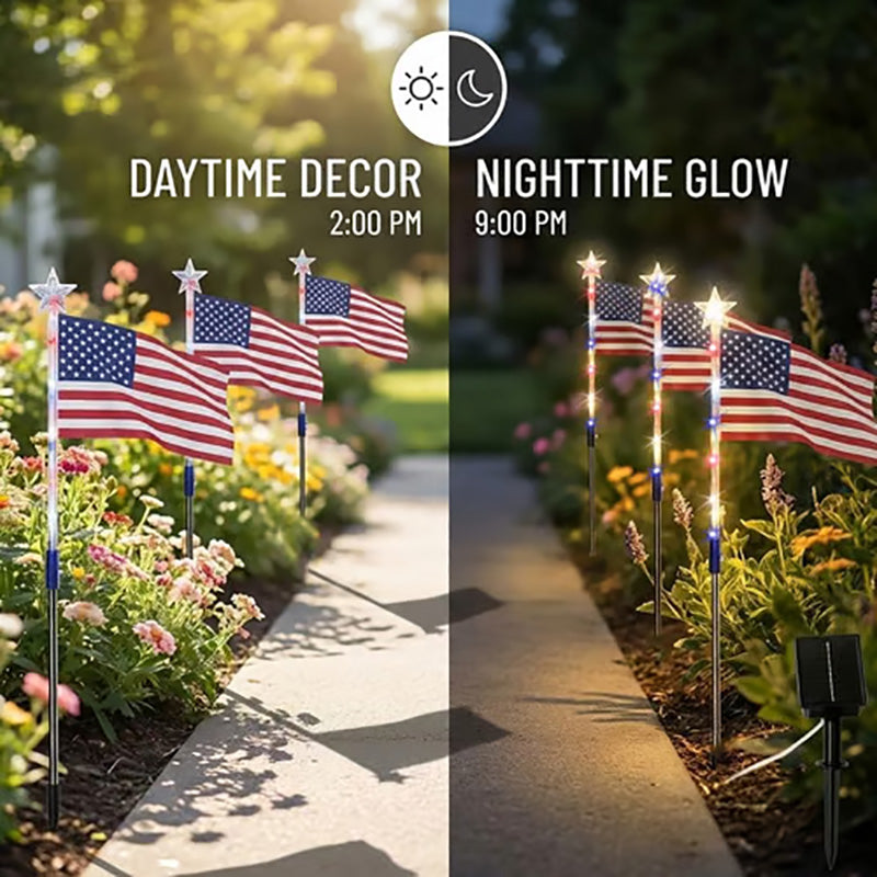 8 Solar American Flag Pathway Lights